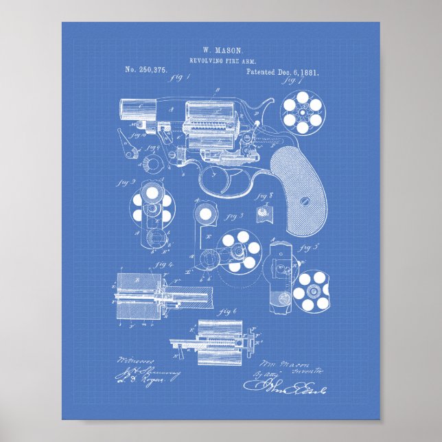 Revolving Fire Arm 1881 Patent Art - Blåbild Poster (Framsidan)