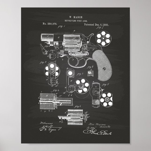 Revolving Fire Arm 1881 Patent Art - Chalkboard Poster (Framsidan)