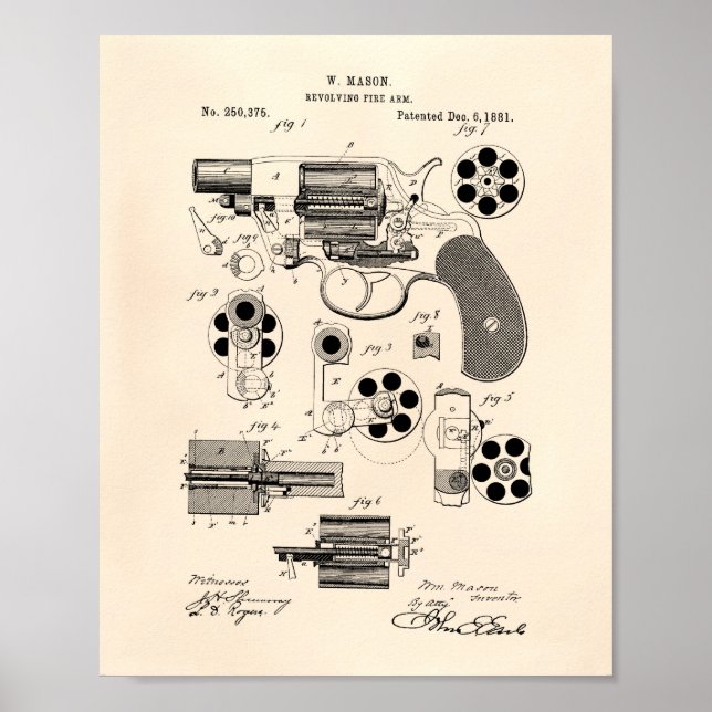 Revolving Fire Arm 1881 Patent Art - Old Peper Poster (Framsidan)