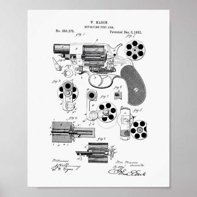 Revolving Fire Arm 1881 Patent Art - White Papper Poster (Framsidan)