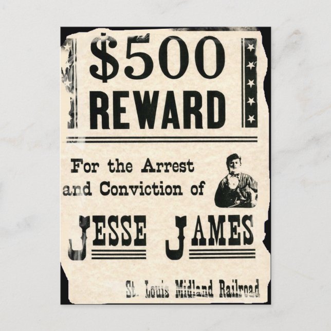Reward for Jesse James Vykort (Framsida)