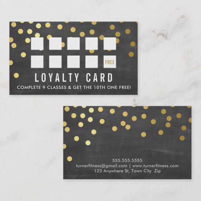 REWARD LOYALTY CARD glam confietti guld chalkboard Lojalitetskort (Fram/baksida)