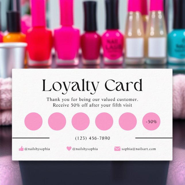 Reward Programme for Nail Technician Nail Salon Lojalitetskort (Reward Program Nail Technicians Pink Nail Salon Loyalty Card)