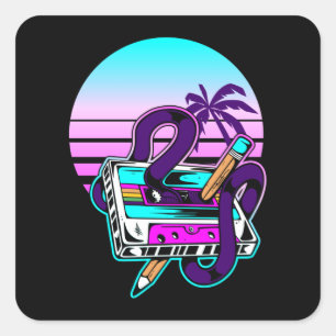 Rewind Cassette Music Pencil 80 s 90-tal Fyrkantigt Klistermärke