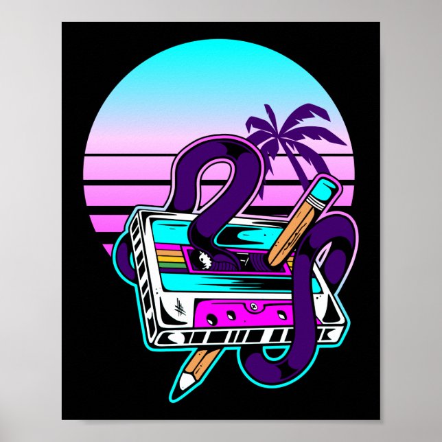 Rewind Cassette Music Pencil 80 s 90-tal Poster (Framsidan)