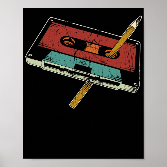 Rewind Cassette Pencil 80s 90s Music Poster (Framsidan)