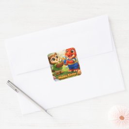 Rex and hoot happy Easter Square envelope seal Fyrkantigt Klistermärke