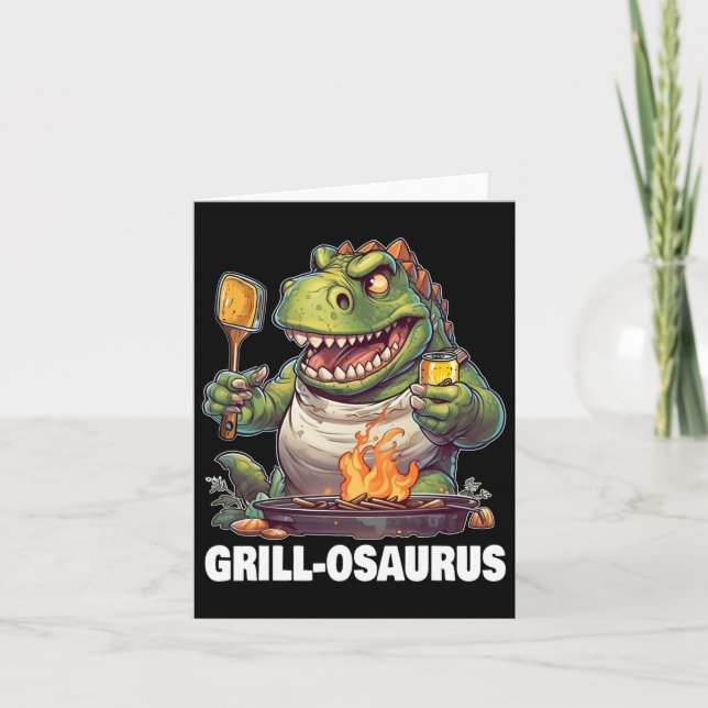 Rex Bbq Dinosaur Roligt Pappadagen Grillning  Kort (Framsida)