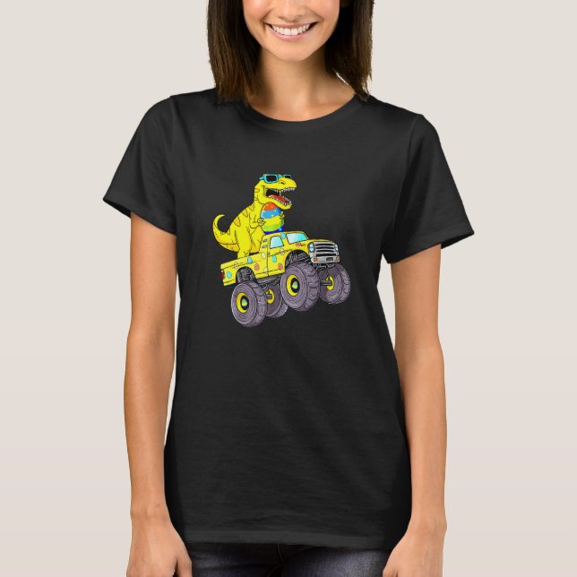 Rex Dino Riding A Monster Lastbil Boys Gi, påsk Da T Shirt (Framsida)