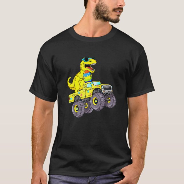 Rex Dino Riding A Monster Lastbil Boys Gi, påsk Da T Shirt (Framsida)