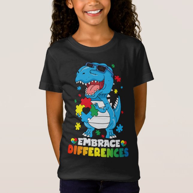 Rex Dinosaur Autism Awarenes T Shirt (Framsida)
