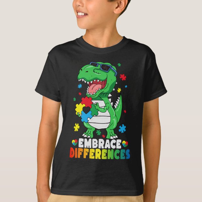 Rex Dinosaur Autism Awarenes T Shirt (Framsida)
