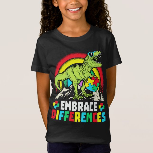 Rex Dinosaur Autism Awarenes T Shirt (Framsida)