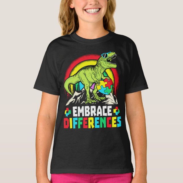 Rex Dinosaur Autism Awarenes T Shirt (Framsida)