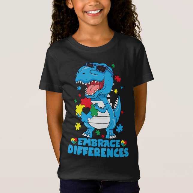 Rex Dinosaur Autism Awarenes T Shirt (Framsida)