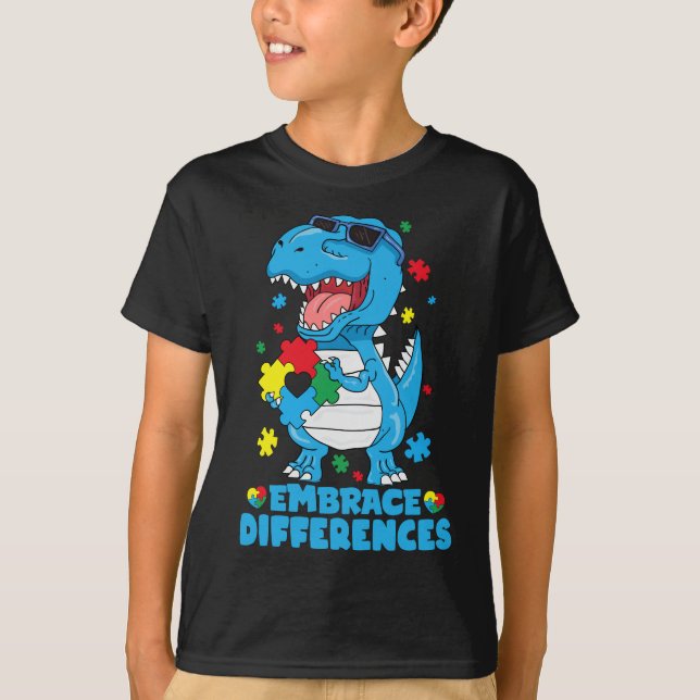 Rex Dinosaur Autism Awarenes T Shirt (Framsida)