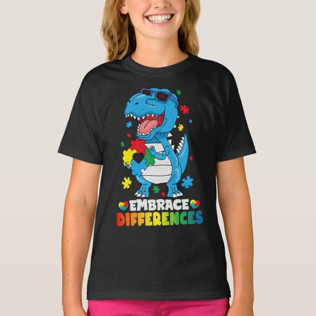Rex Dinosaur Autism Awarenes T Shirt (Framsida)