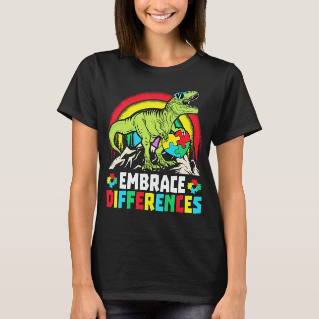 Rex Dinosaur Autism Awarenes T Shirt (Framsida)