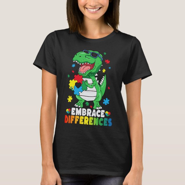 Rex Dinosaur Autism Awarenes T Shirt (Framsida)