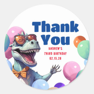 Rex Dinosaur Colorful Roligt Birthday Tack Runt Klistermärke