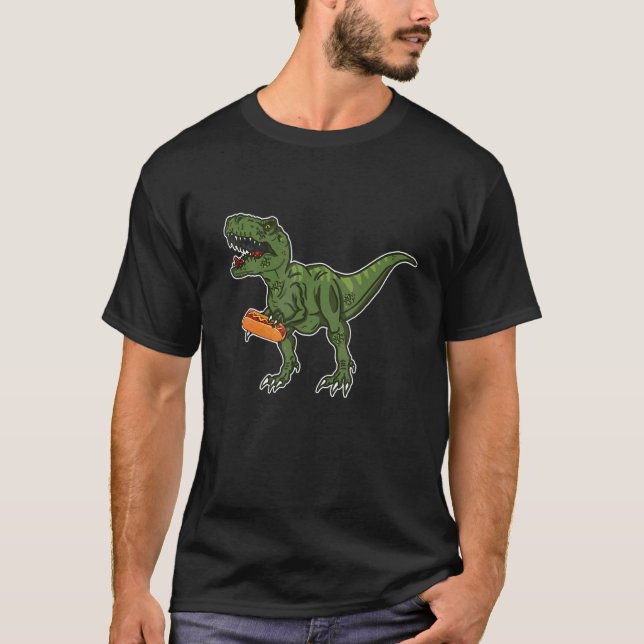 Rex Dinosaur Eating Hett Hund T Shirt (Framsida)
