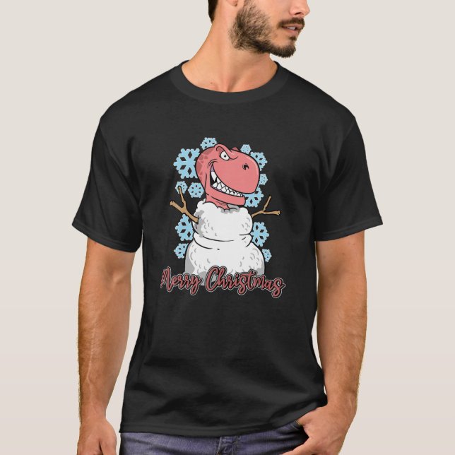 Rex Dinosaur Snögubbe God jul T Shirt (Framsida)