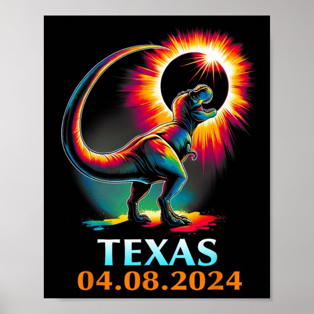 Rex Dinosaur Texas Total Solar Eclipse 2024 Poster (Framsidan)