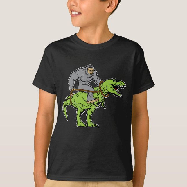 Rex för Bigfoot Sasquatch ridningDinosaur T T Shirt (Framsida)