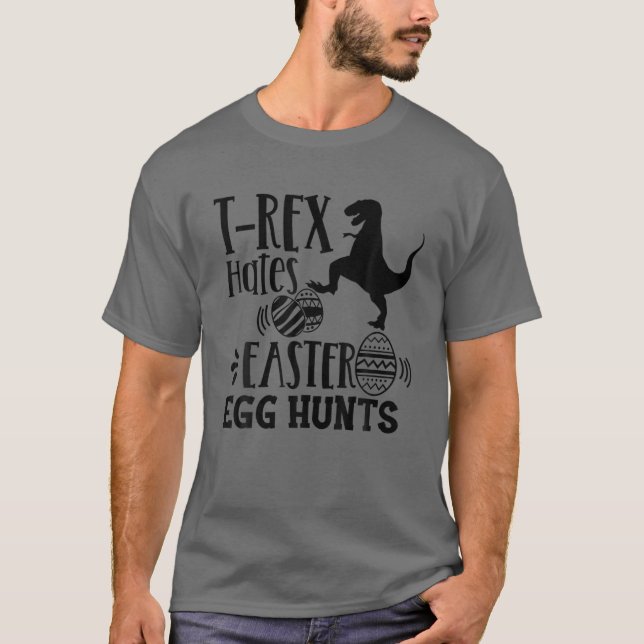 Rex Hates Egg Hunt Glad påsk Egg Hunting Bunny T Shirt (Framsida)