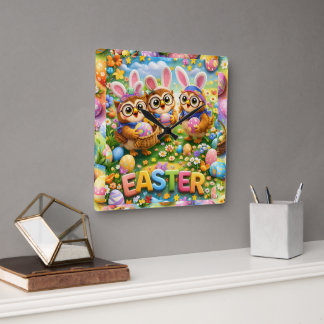 rex hoot clock easter nursery gifts fyrkantig klocka