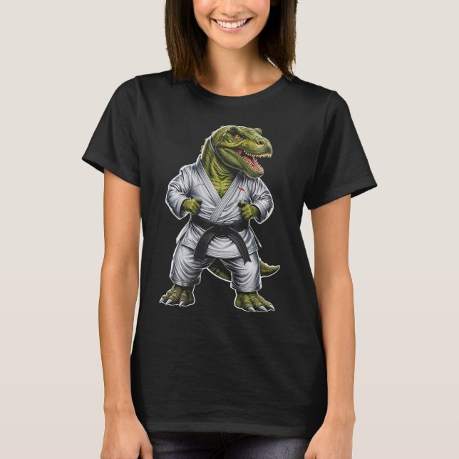 Rex Martial Arts Dinosaur Karate Jiu-jitsu Ninja T Shirt (Framsida)