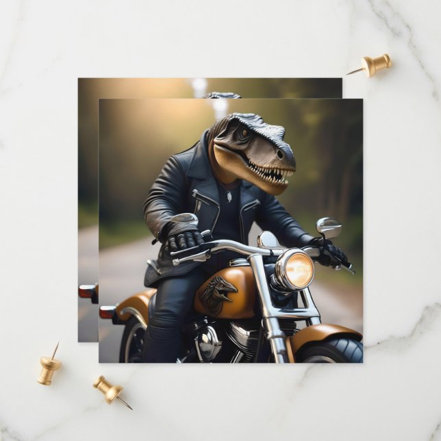 **"Rex med rex: T-Rex i läder på motorcyklar Spara Datumet (Fram/Back In Situ)