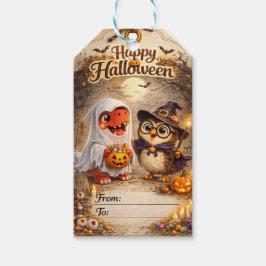 Rex och hoot Halloween spökdinosaurie där ugglan ä Presentetikett