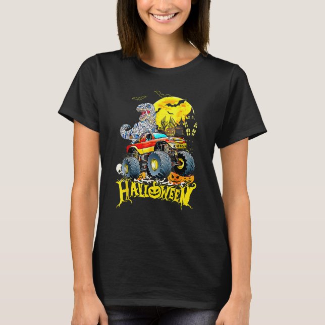 Rex Saurus Riding Monster Lastbil Happy halloween T Shirt (Framsida)