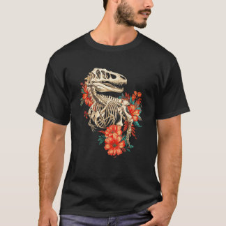 Rex Skeleton Bones Flowers Dino Paleontology Dinos T Shirt