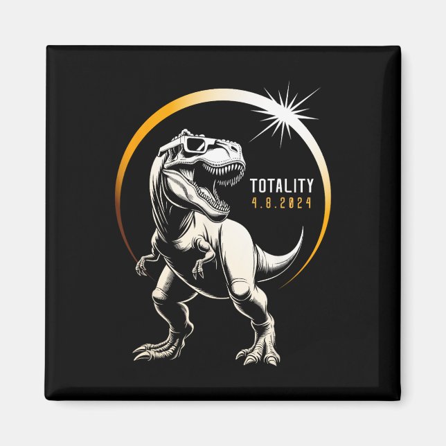 Rex Total Solar Eclipse 2024 Dinosaur April 8 Mana Magnet (Framsidan)