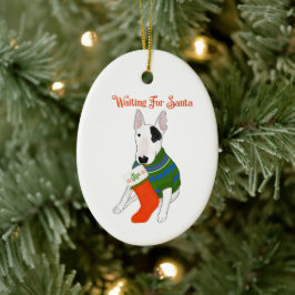 Rex väntar på jultomtens prydnadsämne julgransprydnad keramik