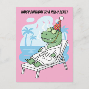 Rex-y Beast Spa-dag Födelsedagsdinosaurie Vykort