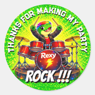 Rexy Rockstar Födelsedagsfest Tack Sticker Runt Klistermärke