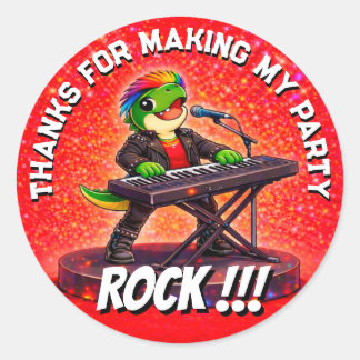 Rexy Rockstjärna Födelsedagsfest Tack Sticker Runt Klistermärke