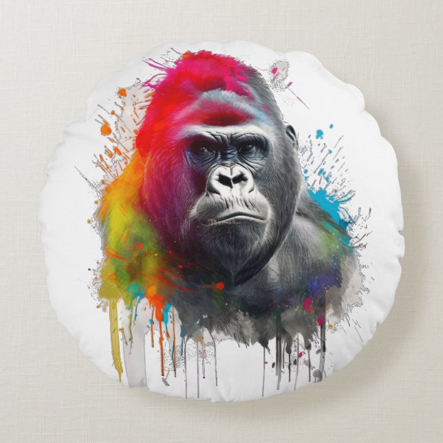 Rey de la Selva: Majestuoso Gorila Espald Rund Kudde (Framsidan)