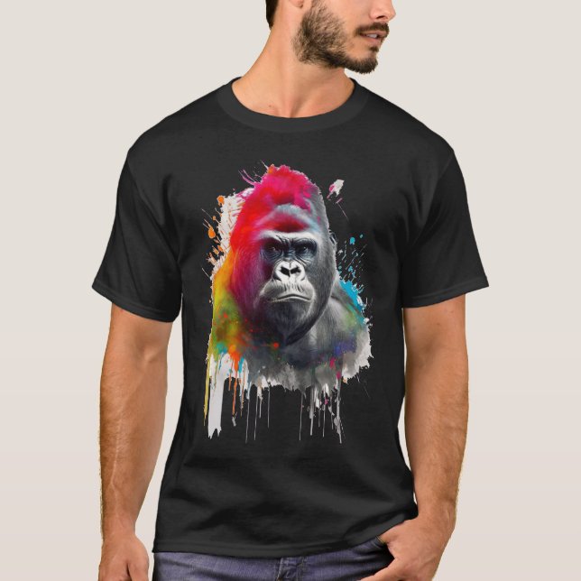 Rey de la Selva: Majestuoso Gorila Espalda Platead T Shirt (Framsida)