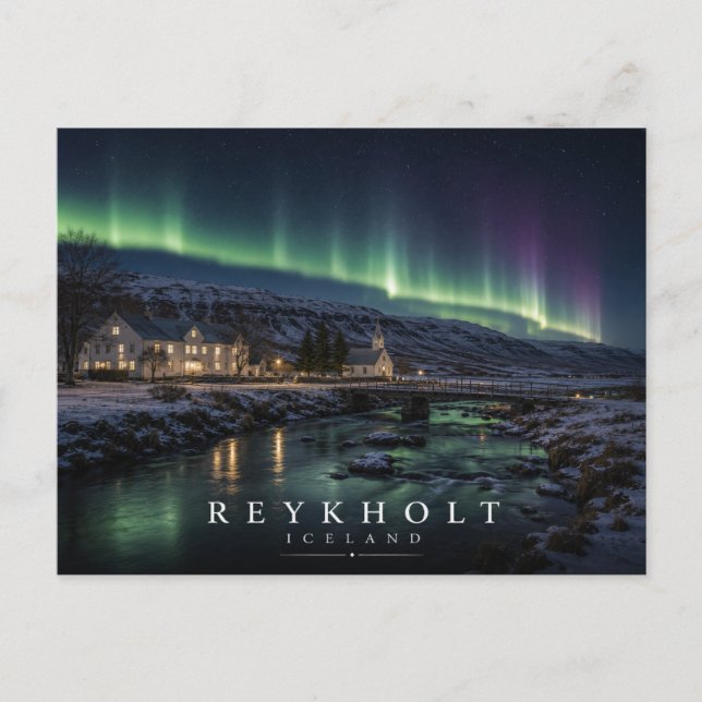 Reykholt Historiska Bygden Island Aurora Vykort (Framsida)