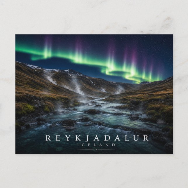 Reykjadalur Ångdalens varma floden Aurora Vykort (Framsida)