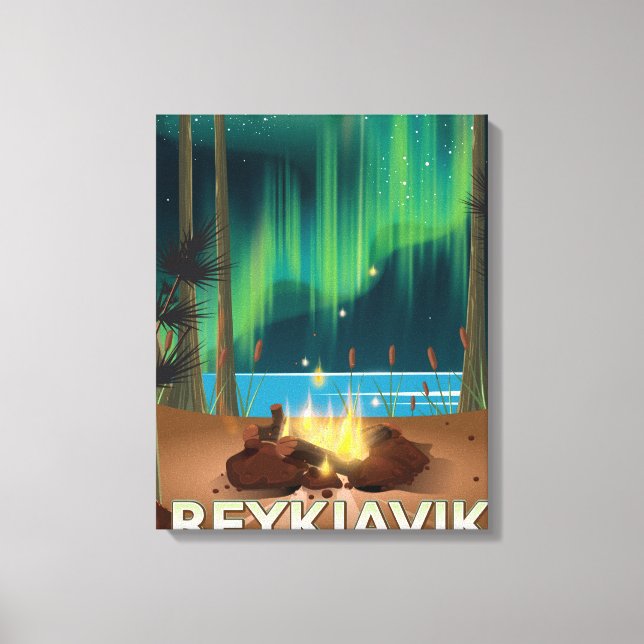 Reykjavik Camping Vintage Resa Affisch Canvastryck (Framsida)