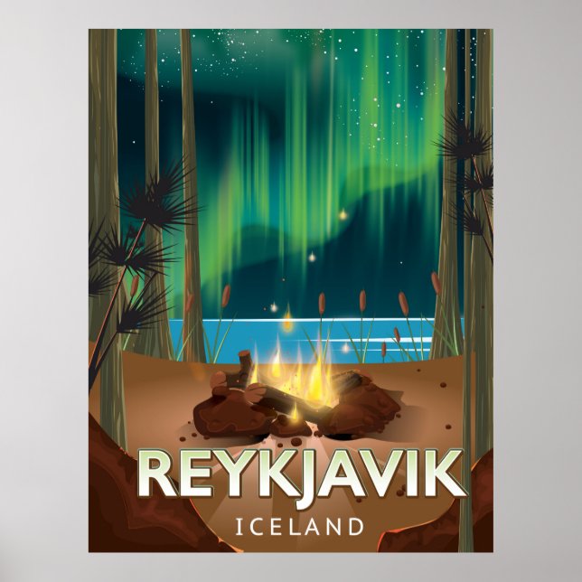 Reykjavik Camping Vintage Resemålningaffisch Poster (Framsidan)