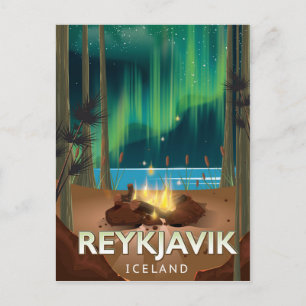 Reykjavik Camping Vintage resor Poster Vykort