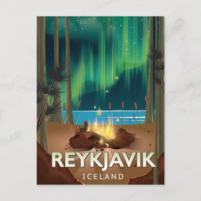 Reykjavik Camping Vintage resor Poster Vykort (Framsida)