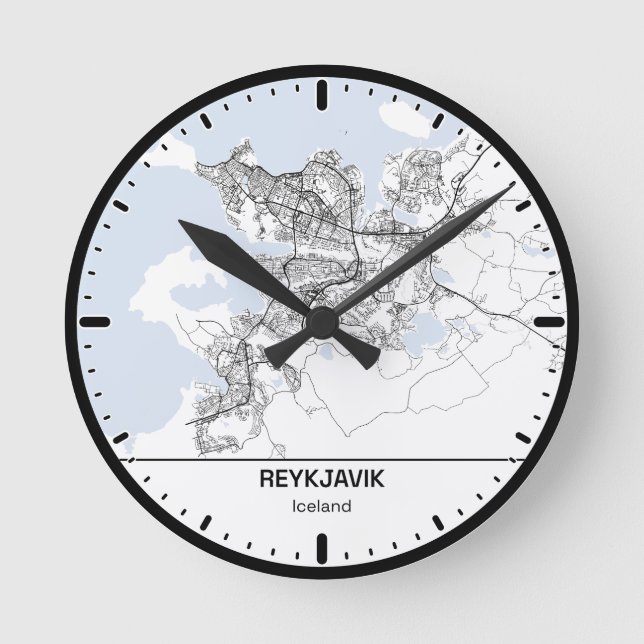 Reykjavik Clock City Line Art Rund Klocka (Framsida)