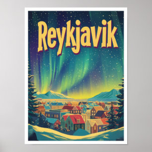 Reykjavik Island Art Vintage resor Illustration Poster